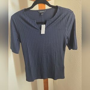 Banana Republic Dark Blue Ribbed Short Sleeve Top